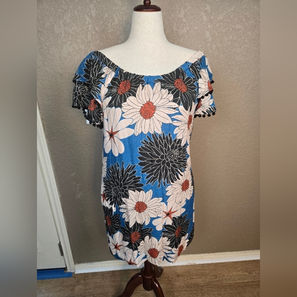 Uncle Frank Blue And Black Floral Mini Dress Large (6026)